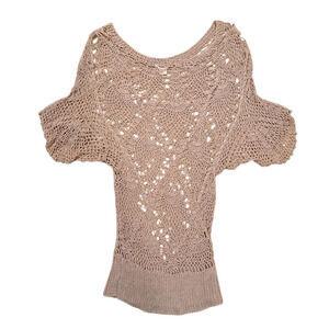 Studio Y Tan Stretchy Open Knit Crochet Festival Beachy Boho Shirt Size Small